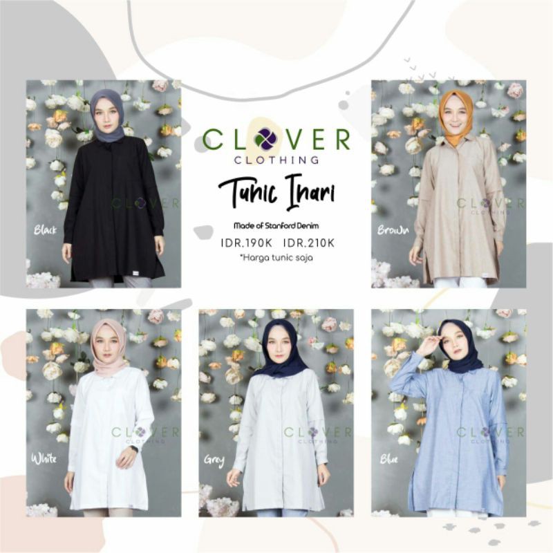 Tunik kerja / kuliah polos hitam putih cokelat biru abu Clover clothing ori