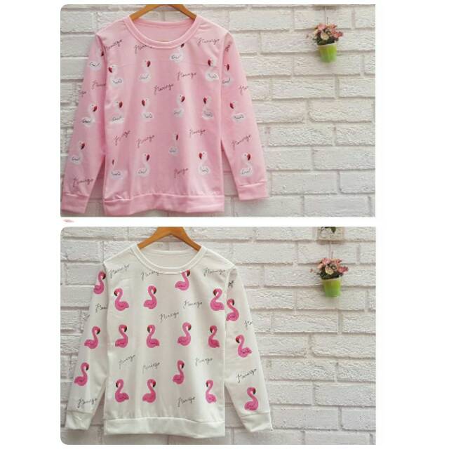 Flaminggo sweater/sweater burung/sweater putih/sweater pink cewe/sweater remaja pink putih murah