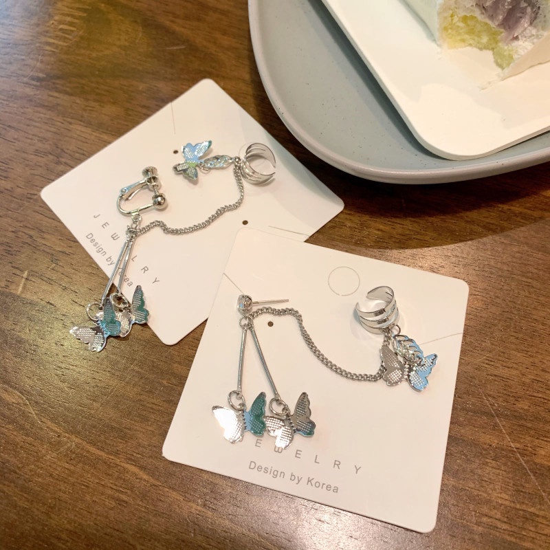 Anting Klip Tulang Telinga Bentuk u Bahan S925 Silver Aksen Berlian | Anting Bentuk Pita | Aksesoris Rambut Untuk Wanita | Anting Bahan Stainless Steel | Kotak Hadiah Untuk Hadiah