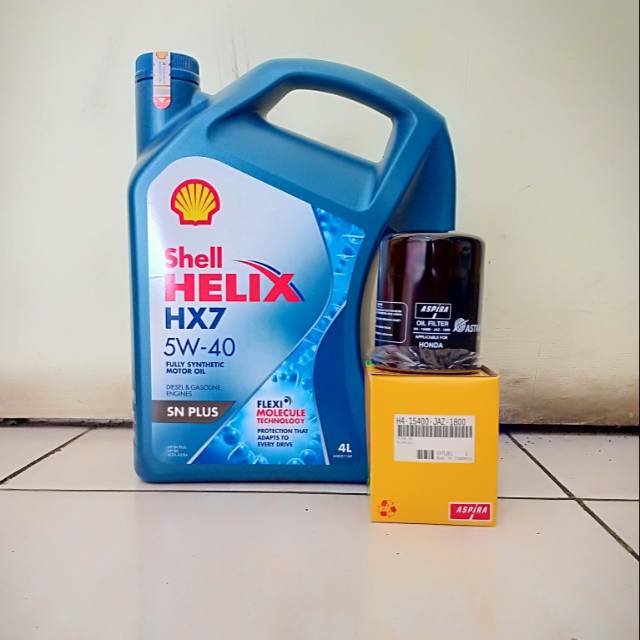 Paket Oli New Shell Helix HX-7 5W-40 + Filter Oli Mobilio, Jazz, Brio