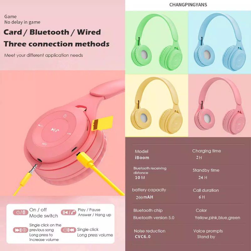 Headphone Wireless Y08  Macaron Bluetooth Headphone