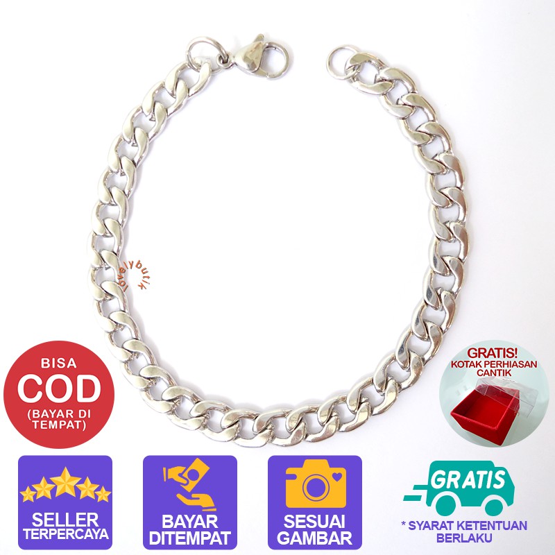 Lovelybutik Gelang Tangan Titanium Anti Karat Melis4 Gelang Rantai Wanita Bonus Kotak perhiasan