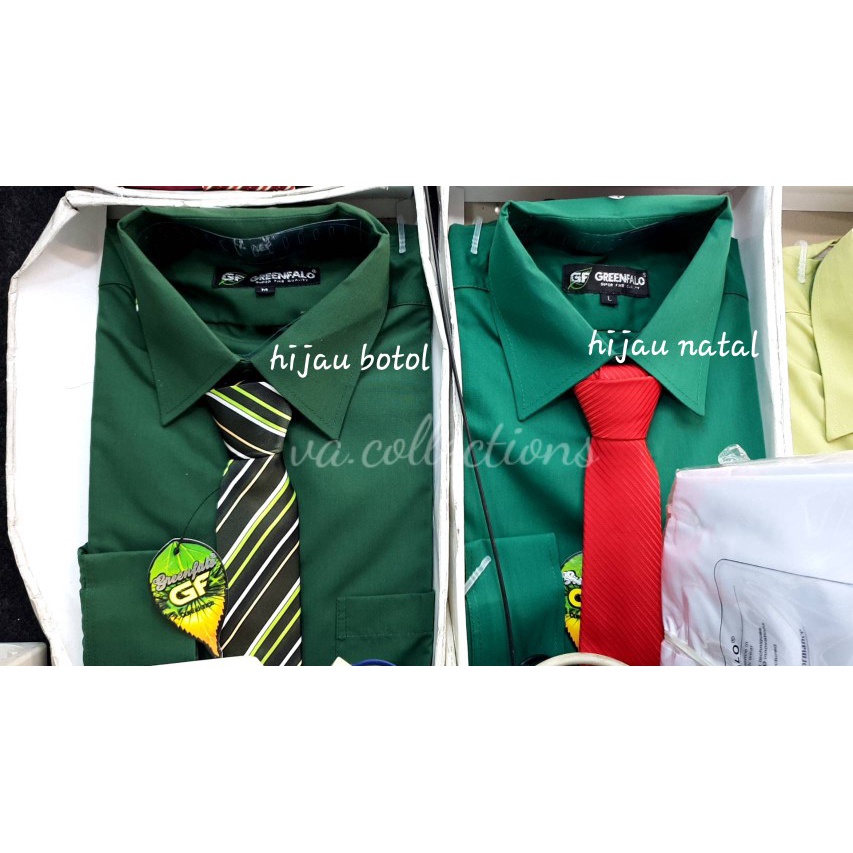 KEMEJA PRIA GREENFALO - KEMEJA POLOS LENGAN PANJANG PRIA HIJAU BOTOL & HIJAU NATAL
