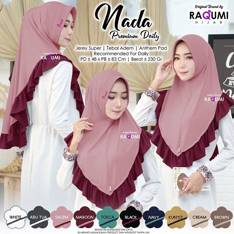 NADA ORIGINAL RAQUMI | RAQUMI KLATEN | SOLO | JAKARTA | HIJAB BERMERK | Khimar Rampel |Khimar Jersey