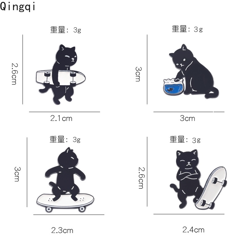 Bros Pin Enamel Bentuk Kucing Hitam Skateboarding Untuk Aksesoris Kerah