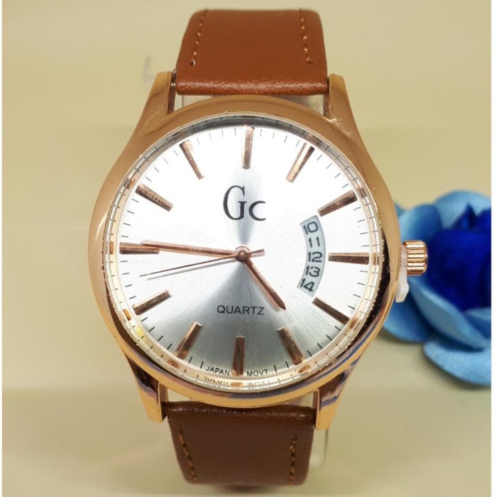 WATCH SHOP JAM TANGAN GC TANGGAL SAMPING KULIT COKLAT MUDA **GC004**