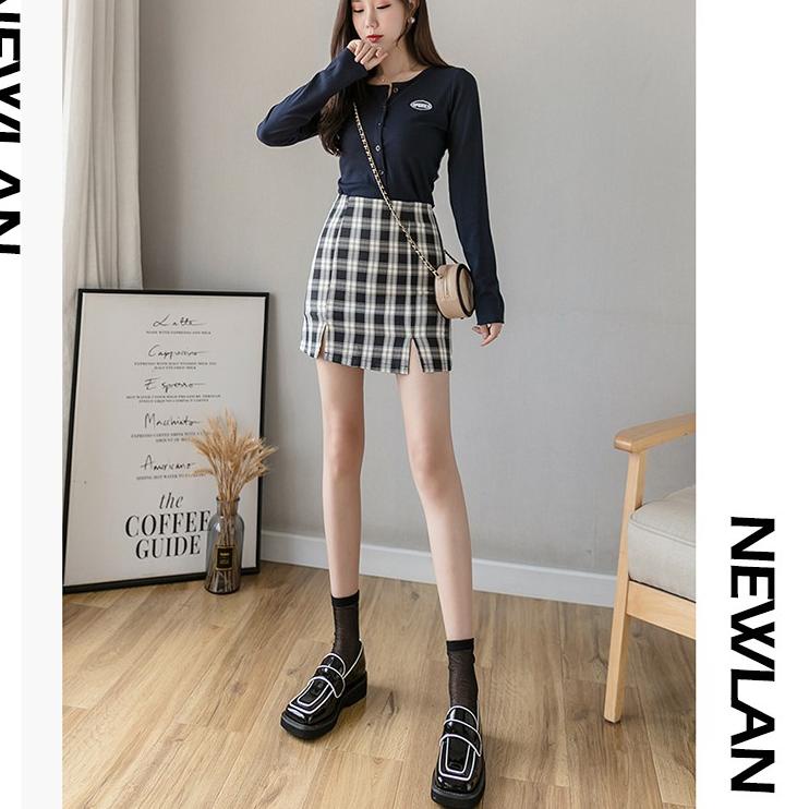Tidak Diragukan.. Newlan Dq001 Rok Kotak Kotak Span Pendek Mini Skirt Korea