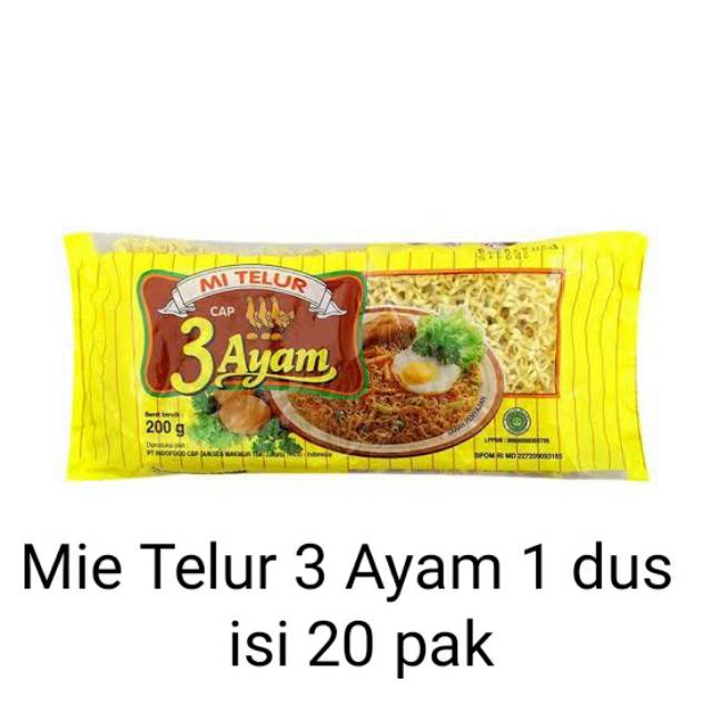 

MIE TELUR CAP 3 AYAM 1 DUS ISI 20 PAK