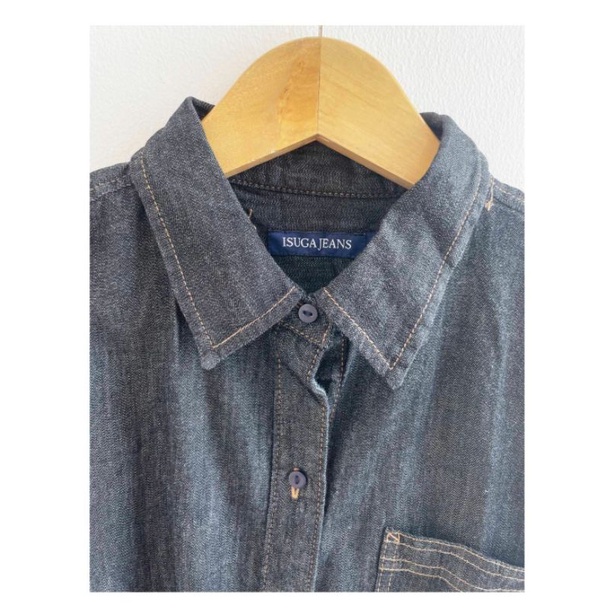 Isuga Jeans dark denim button roll sleeve shirt