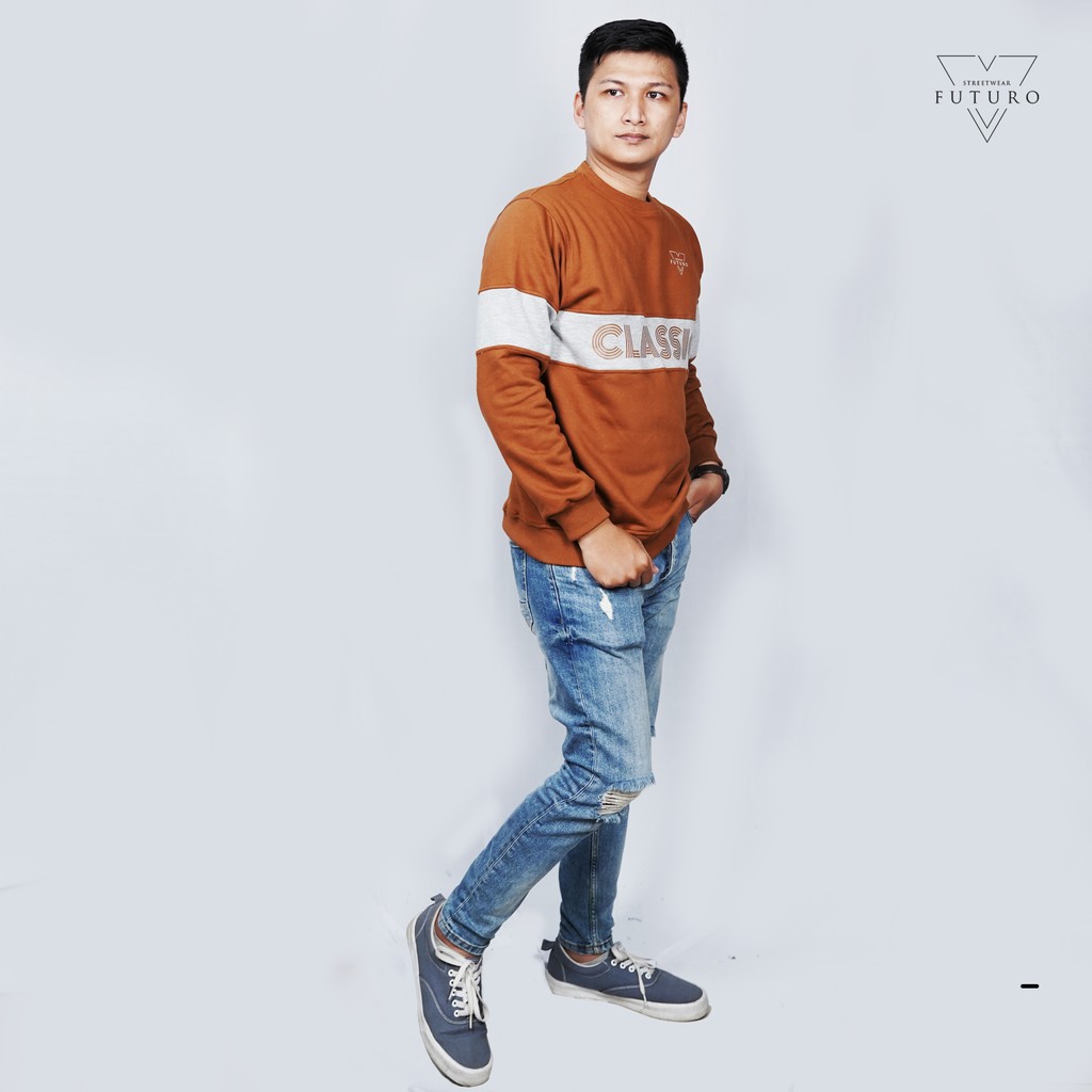 futuro crewneck navy pria sweater premium pria distro bandung