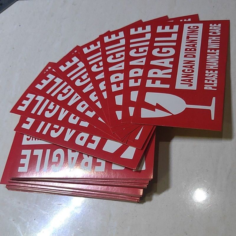 Stiker Fragile ukuran 7,5cm x 13cm 100pcs