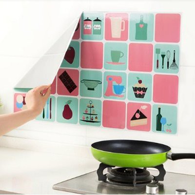 Sticker Dapur 45 x 70 CM Wallpaper Dapur Wall Sticker WC Anti Minyak Air Aluminium Foil Hiasan