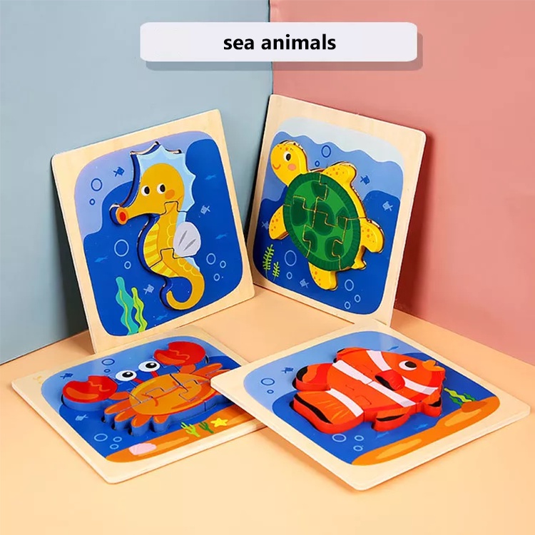 3D Puzzle | Matching Chunky Puzzle | Wooden Puzzle Kayu | Puzzle Timbul Tebal | Hewan Binatang Kendaraan Transportasi | Mainan Edukatif Edukasi Anak Balita Bayi