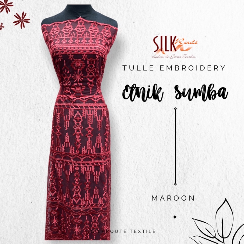 (TERMURAH) 1/2 Meter KAIN TULLE EMBROIDERY ETNIK SUMBA METERAN