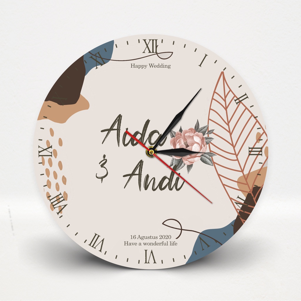 [NSTB] Jam dinding kayu unik custom nama hadiah pernikahan kado wedding goovi ink-NSRI