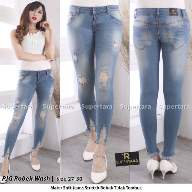 Celana jeans wanita panjang sobek2 size 27 31 merek 