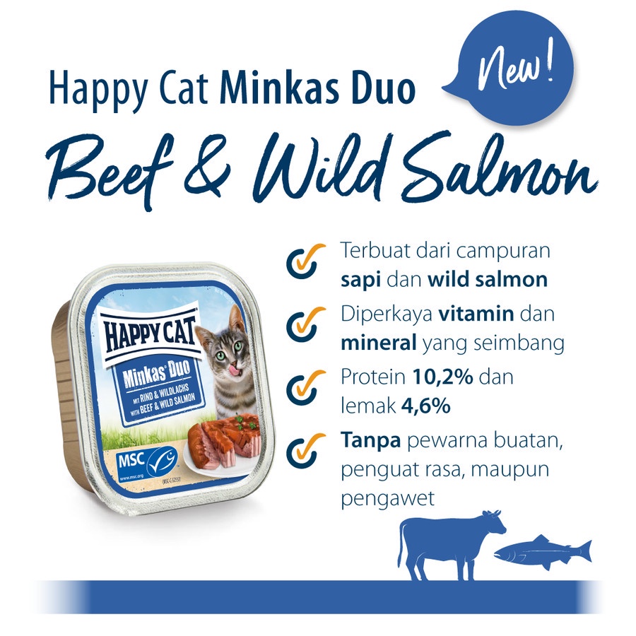 Happy Cat Minkas Duo Beef &amp; Wild Salmon 100gr Makanan Kucing Basah Wet