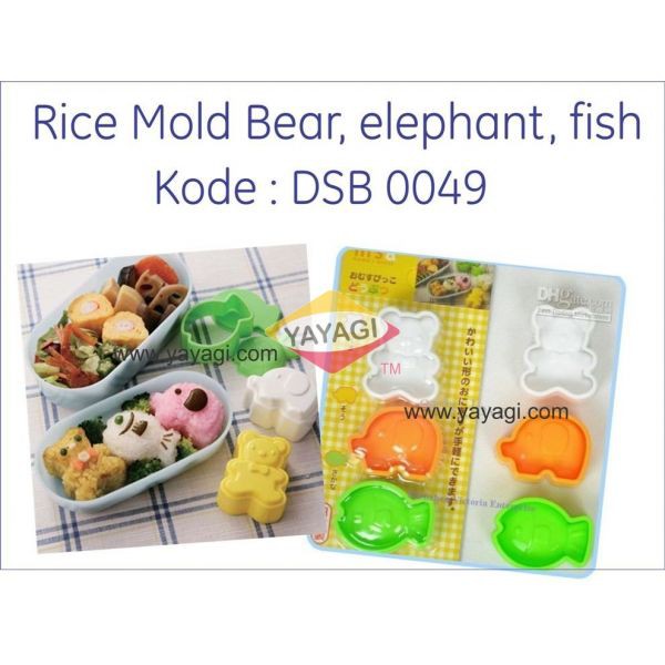 Set Isi 3 Cetakan Nasi Bento Cetakan Gajah Ikan Beruang ice Mold Animal Cetakan Bekal Bento