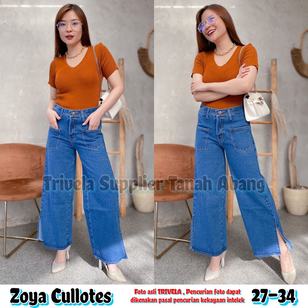 TRIVELA - KULOT JEANS ZOYA / KULOT JEANS KANTONG / KULOT JEANS BELAH