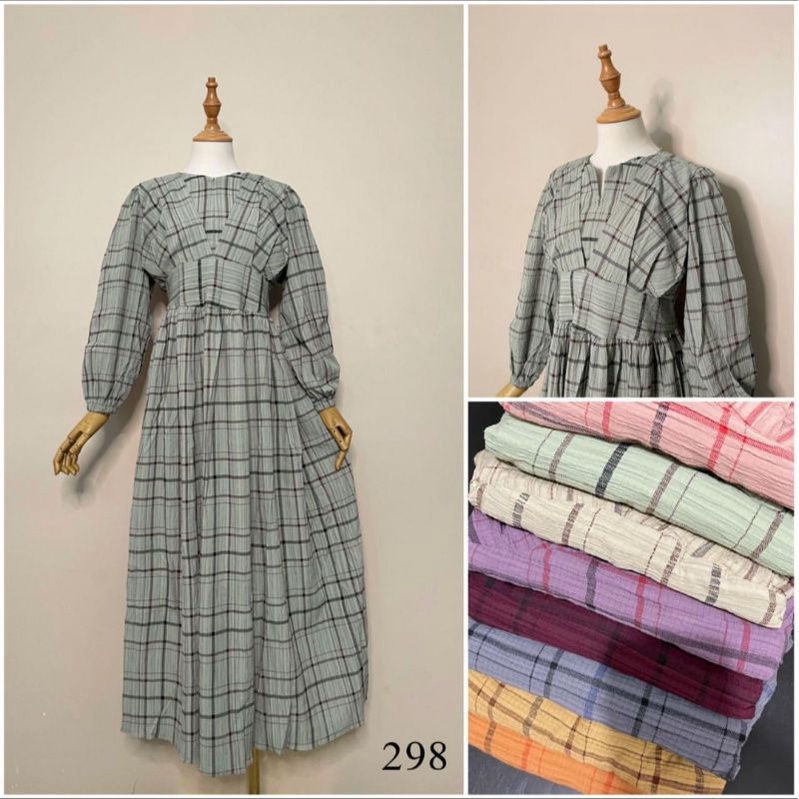MIDI Lesti Dress JDR Serat Kayu Kotak Kotak ORI by JADORE J'ADORE