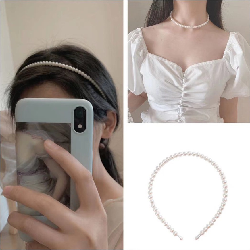 PREMIUM BANDO MUTIARA GAYA KOREA / RETRO PEARL HEADBAND KOREA / KOREAN HAIR BAND HEAD PEARLS CANTIK / BANDO KOREA MUTIARA PEARL / FASHION WANITA IMPORT / AKSESORIS RAMBUT TERMURAH  / WOMEN HAIRBAND FULL PEARLS