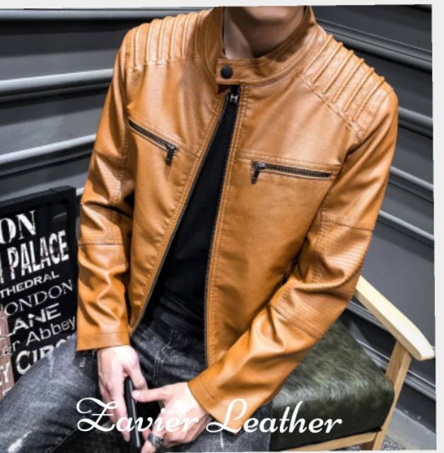 Jaket semi kulit pria motor jaket slim