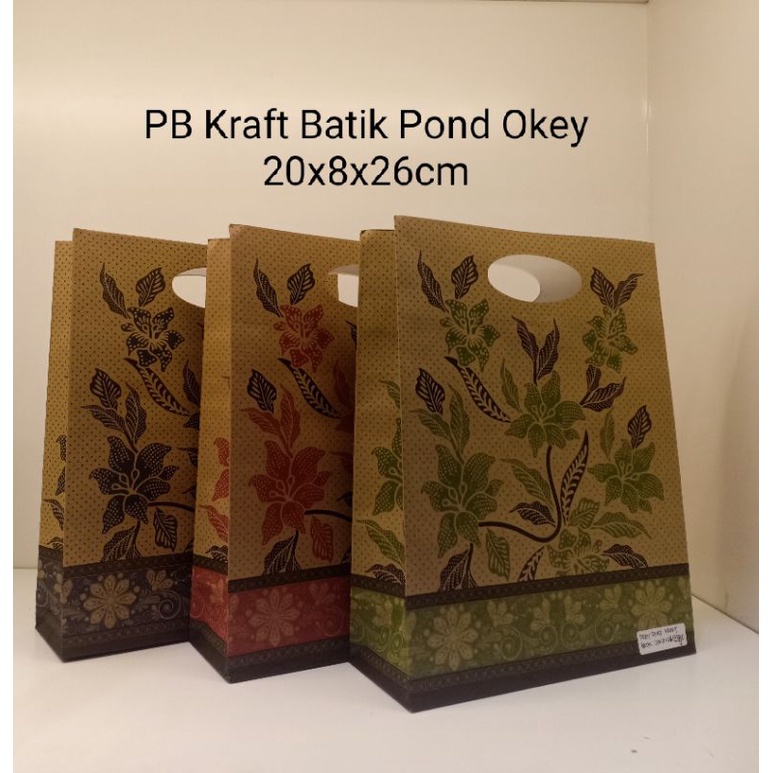 

PB 10pcs Paperbag Okey Pond Kraft Batik Tenteng 20x8x24cm