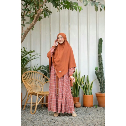 Gamis Set Syar'i Kotak/Gamis Motif Kotak Set/Ghaniya Set