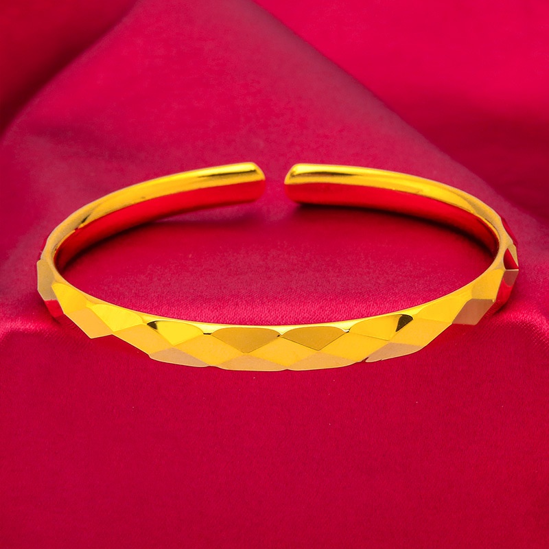 Gelang Lapis Emas Asli Kadar 375 Hias Berlian Cermin Dapat Disesuaikan Untuk Wanita