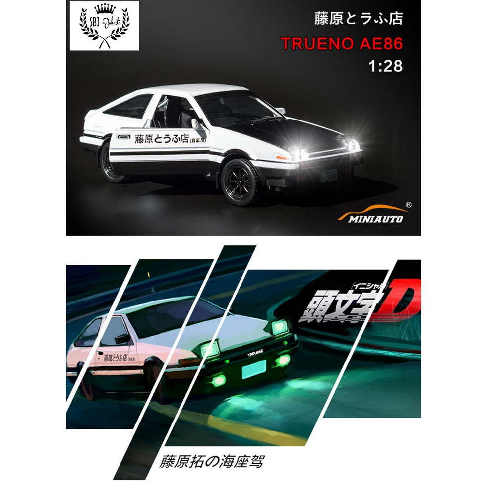 DIECAST MINIAUTO TOYOTA AE86 TRUENO INITIAL D Skala 1:28  ada BOX AKRILIK