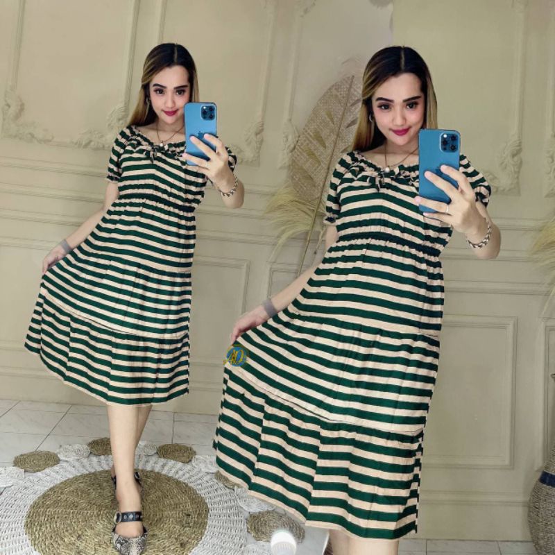 Dress Vanessa Angel Serut / Long Dress Vanesa Enjel Busui Bumil / Daster garis Best seller