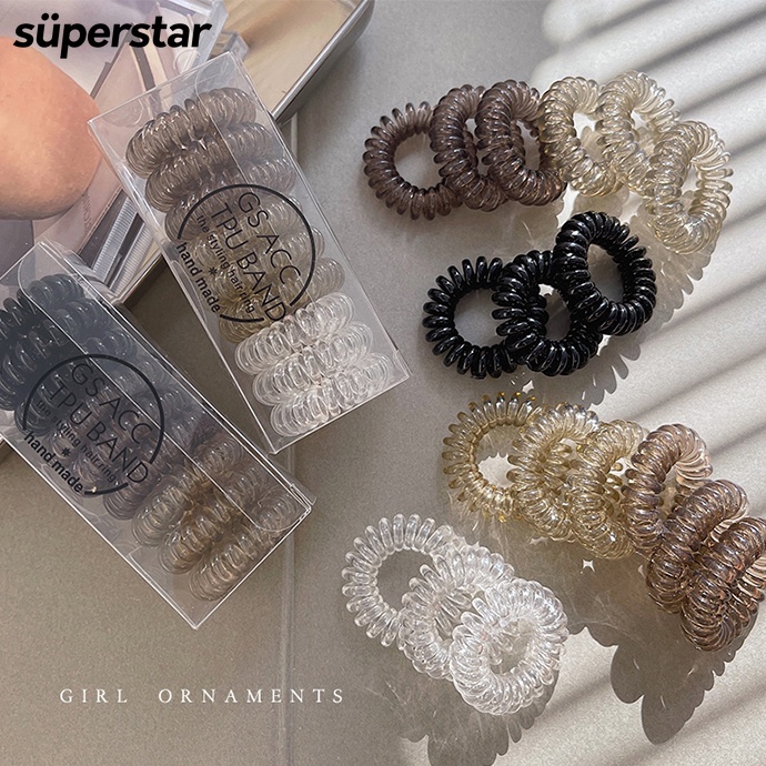 Ikat Rambut Elastis Model Kabel Telepon Spiral Aneka Warna Untuk Wanita