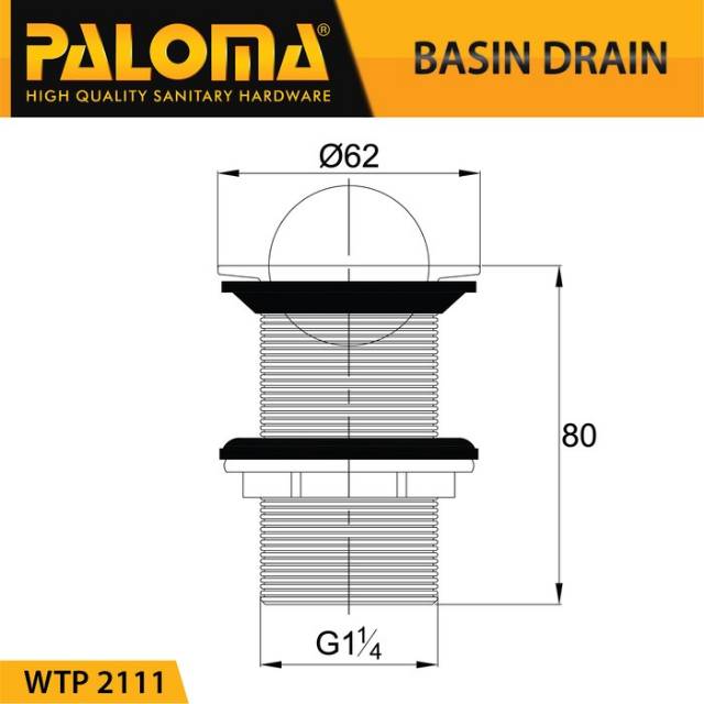 PALOMA WTP 2111 Afur Wastafel Kepala Sifon Pop Up Waste Avur Washtafel