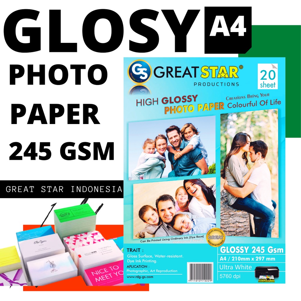 

glosy photo paper great star 245gsm A4/20lembar