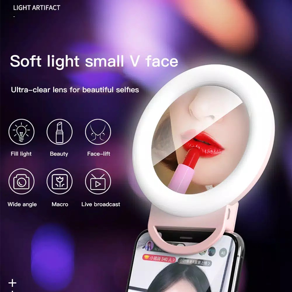 RING Light Portable Led Kaca mirror Makeup Clip on Lampu Selfie