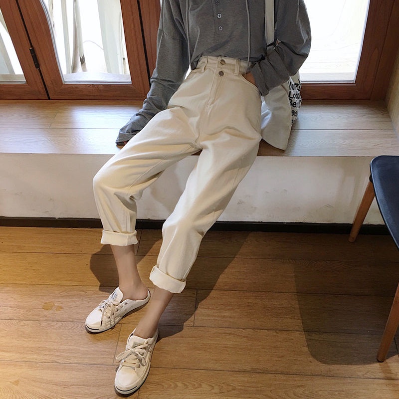 Celana Jeans High Waist Wanita Korea Fit Stretch Boyfriend Jeans