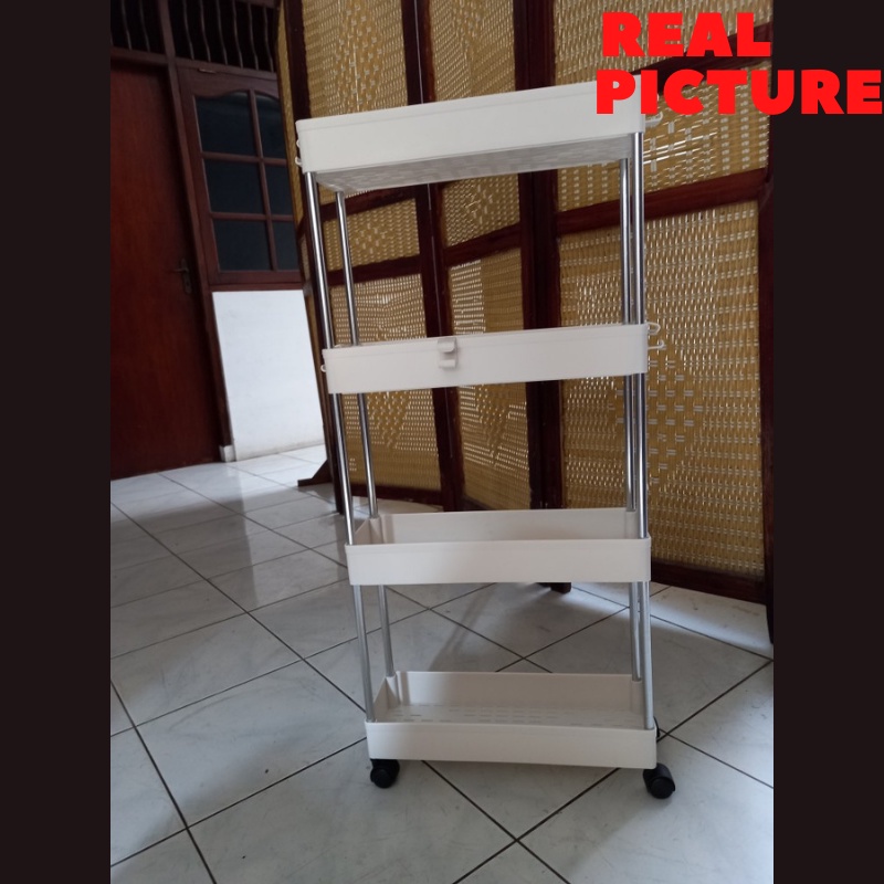 Rak Troli Susun Roda 4 Susun Tipis Rak Dorong Serbaguna Rak Kamar Mandi Rak Dapur Serbaguna