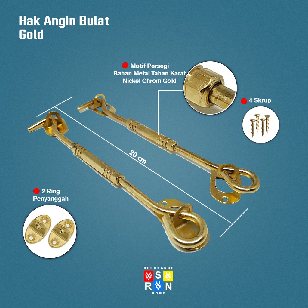 Hak Angin Segi Gold 20cm / Window Hook Resonance Home