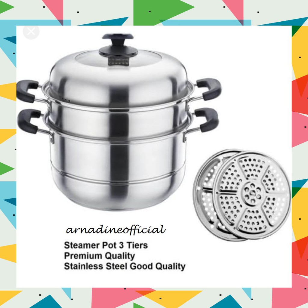 [ARNADINEOFFICIAL] Panci Steamer Pot 3 Tier / Panci Kukusan 3 tingkat -Premium Stainless Steel