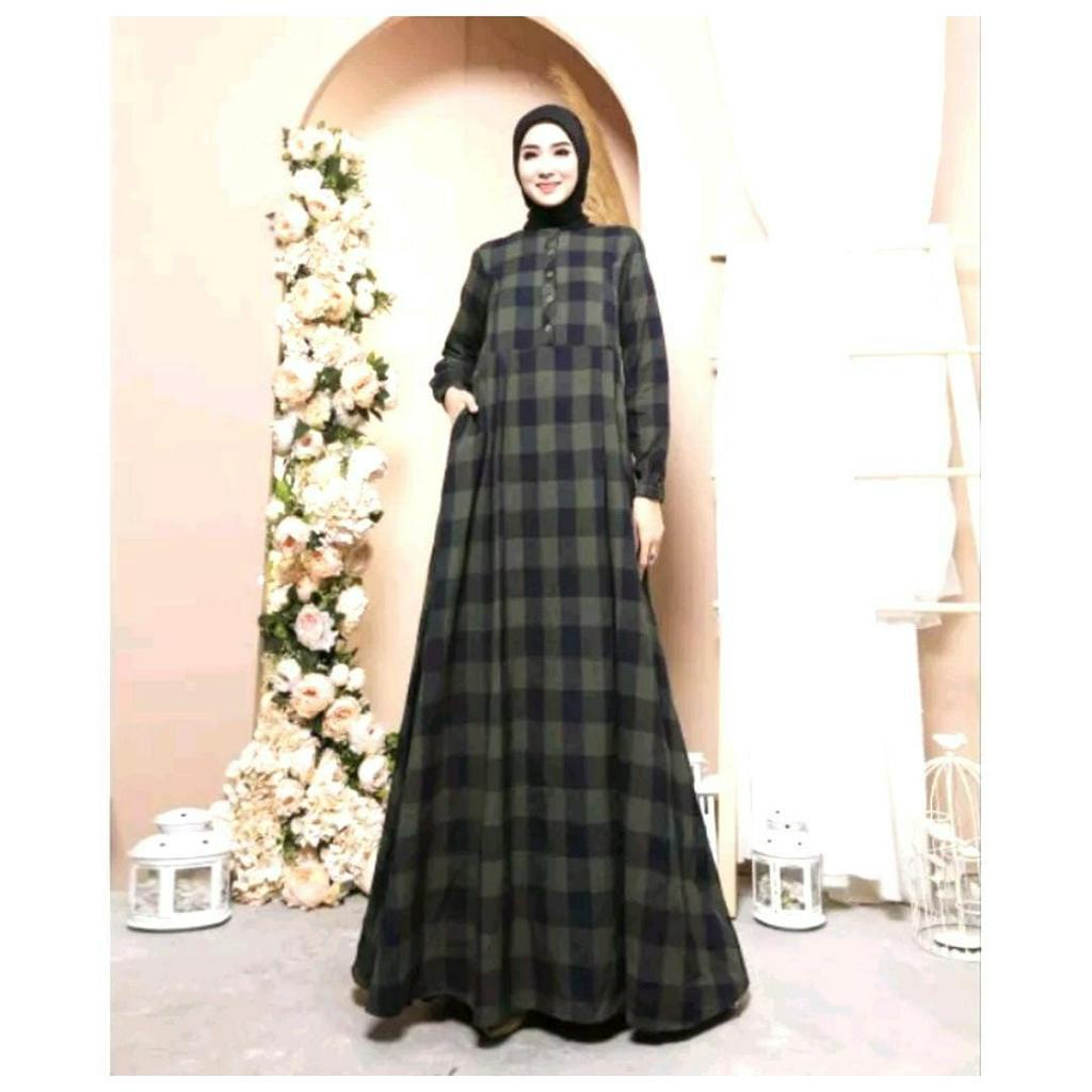 LANGSUNG KIRIM GAMIS FLANEL JUMBO  KOTAK-KOTAK MAYUNG SAKU  BUSUI TALI PINGGANG