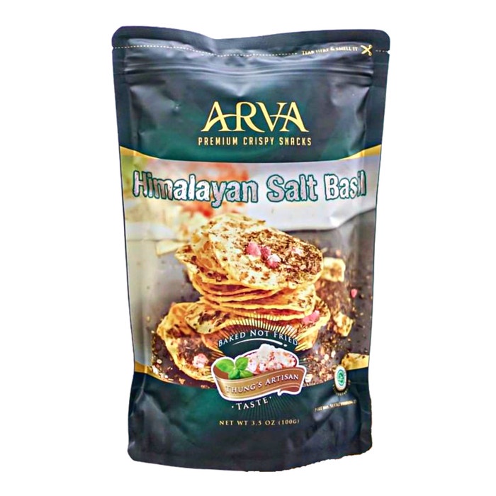 

Keripik Tempe Premium ARVA Himalayan Salt Basil Non GMO no MSG Baked