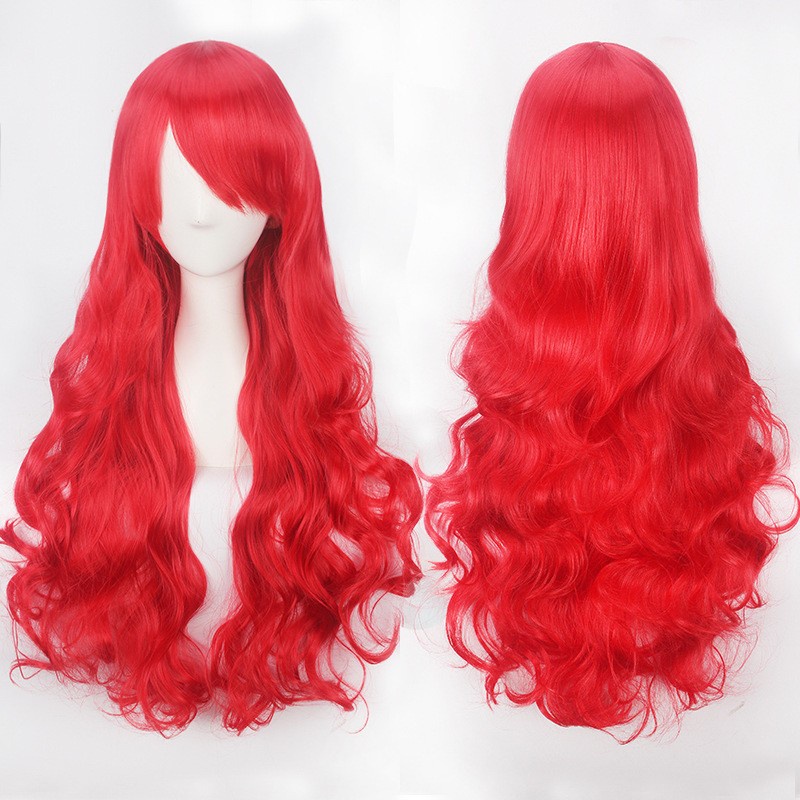 K027-9 red fire merah wig wavy gelombang 80 cm cosplay rambut palsu