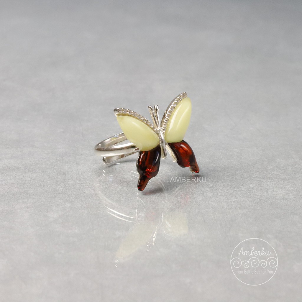 Cincin Perak dengan Amber Baltic EK1