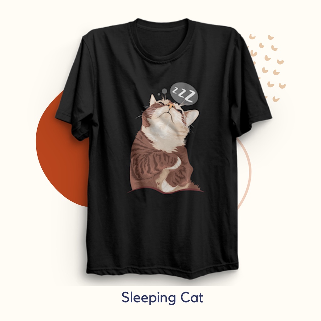 [SABLON DTG] KAOS T SHIRT BAJU DISTRO SLEEPING CAT MURAH PRIA WANITA POLOS ATASAN PAKAIAN PRIA WANIT