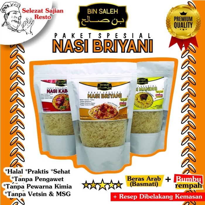 

PAKET PREMIUM NASI BRIYANI BIN SALEH BERAS BASMATI BUMBU Biryani