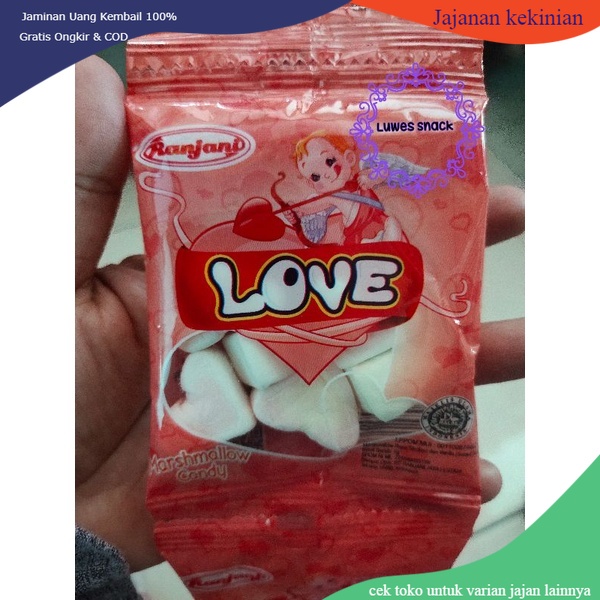 

Rinjani marshmallow candy Love isi 10pcs- permen kapas-marsmellow-permen kekinian-jajanan