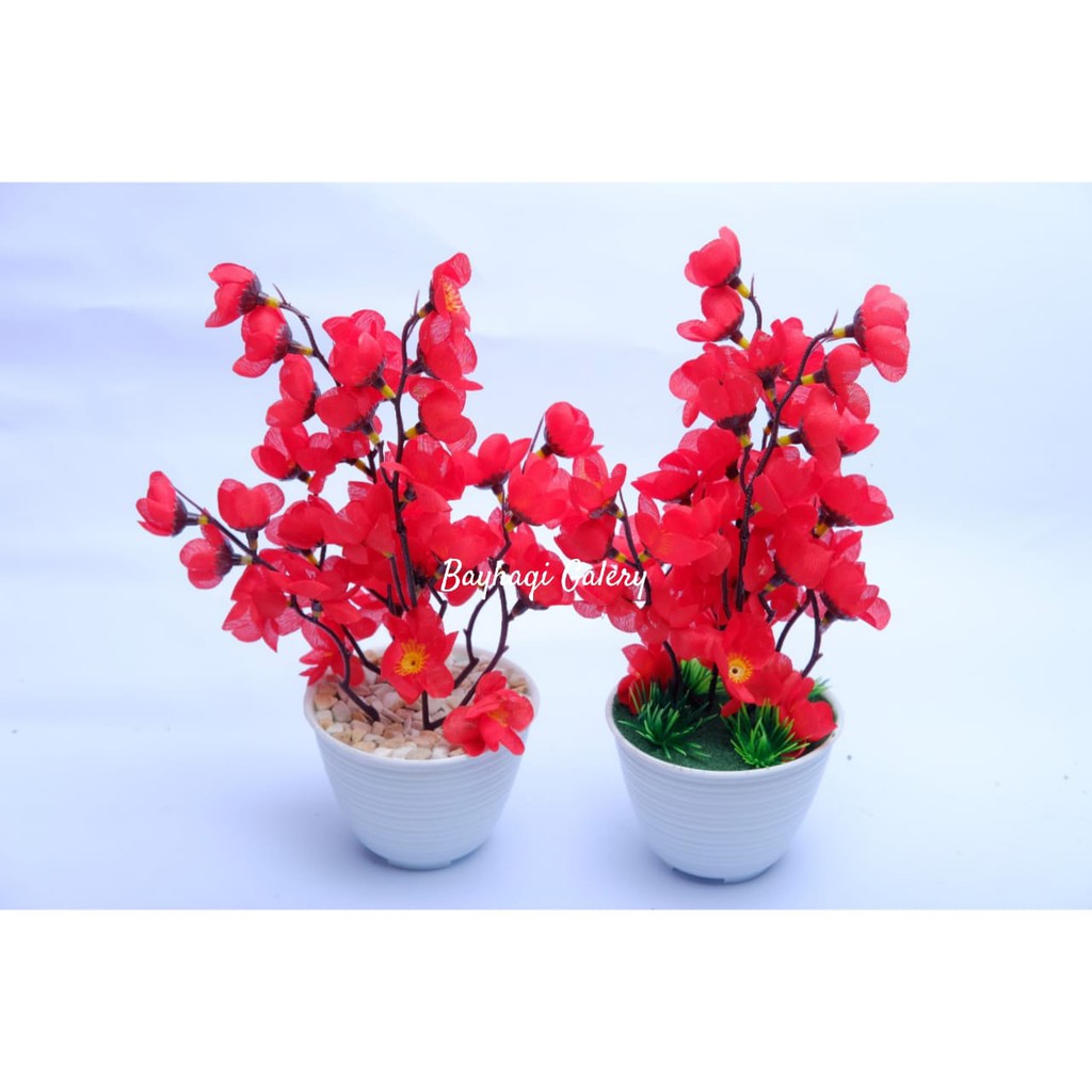 BUNGA SAKURA RIMBUN IMPORT MURAH D10 // BUNGA HIAS SAKURA // BUNGA ARTIFICIAL// BUNGA DEKORASI RUMAH-Merah