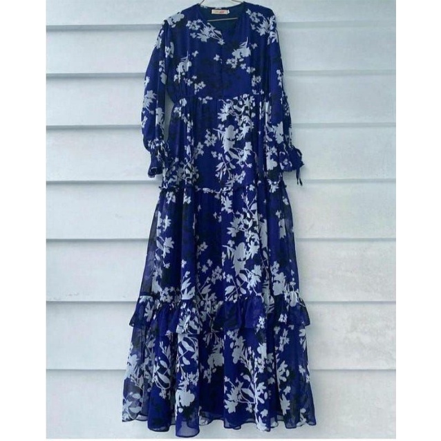 Kain Ceruty yoryu dasar Blue | Bahan Ceruti yoryu serat kulit jagung | Bahan gamis