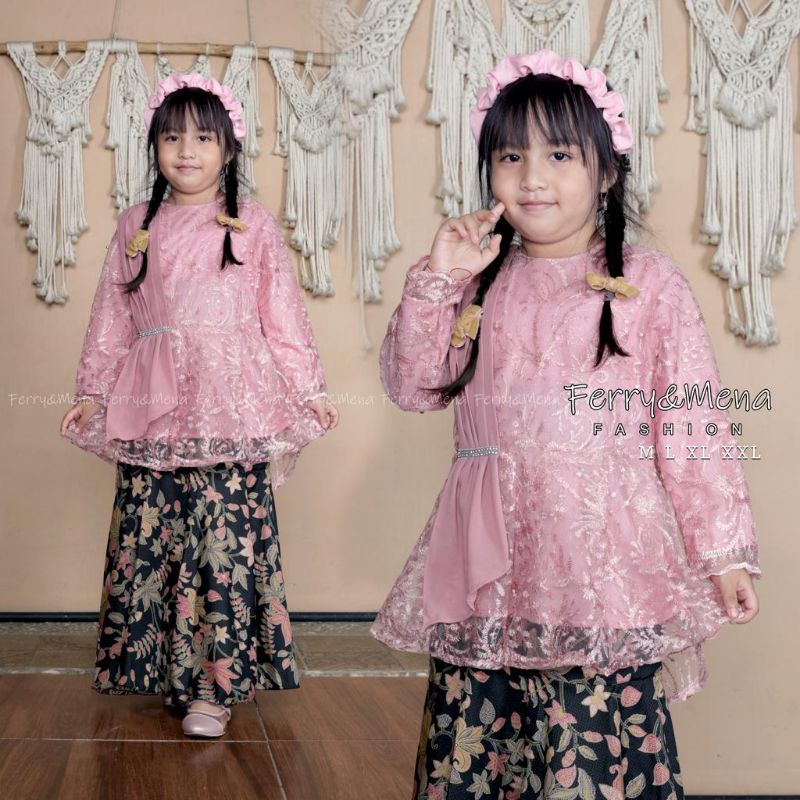 IndahKebaya | SETELAN KEBAYA ANAK SELENDANG / KEBAYA ANAK SD 4-11 TAHUN / KEBAYA ANAK CANTIK MODERN / KEBAYA AURORA SELENDANG ANAK WARNA MOCCA DUSTY ROSEGOLD MAROON NAVY WARDAH SILVER GOLD