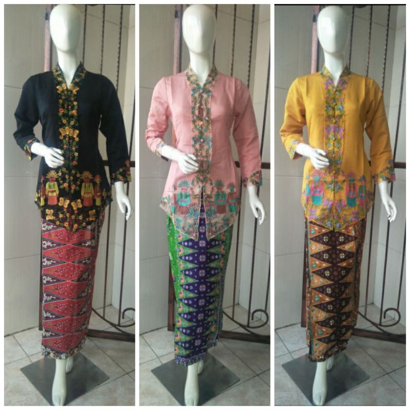 kebaya encim modern bordir bahan katun lengan panjang/kebaya encim jumbo
